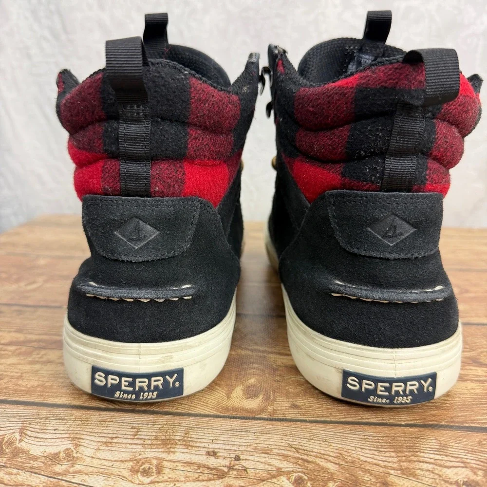 Sperry Mens 11 Black Suede Sneaker Boots Buffalo Plaid High Top Gorpcore Utility